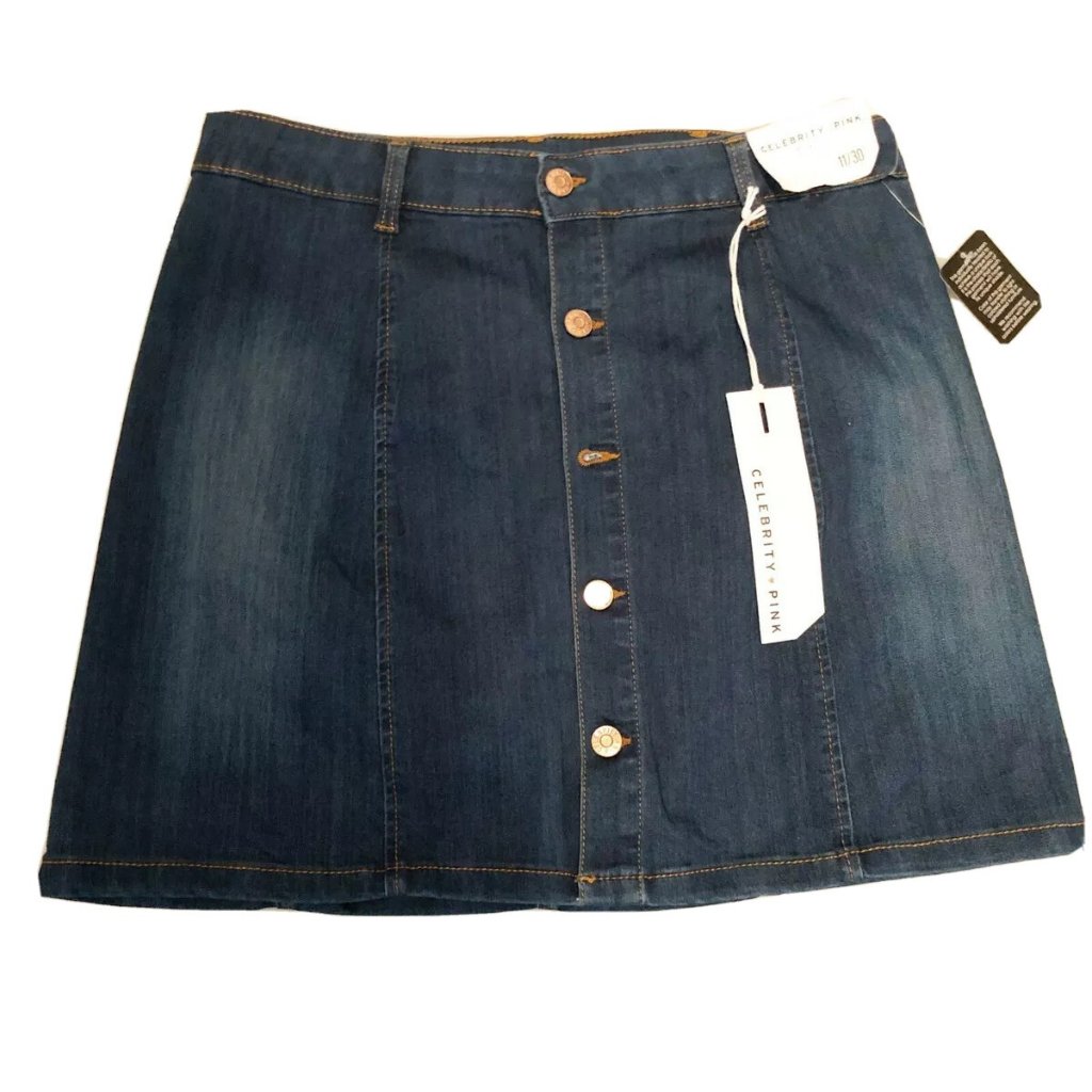 Celebrity Pink Blue Denim Junior Mini Skirt, Size 11 Nwt